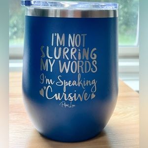 12oz Tumbler Cup Blue Metal with quote